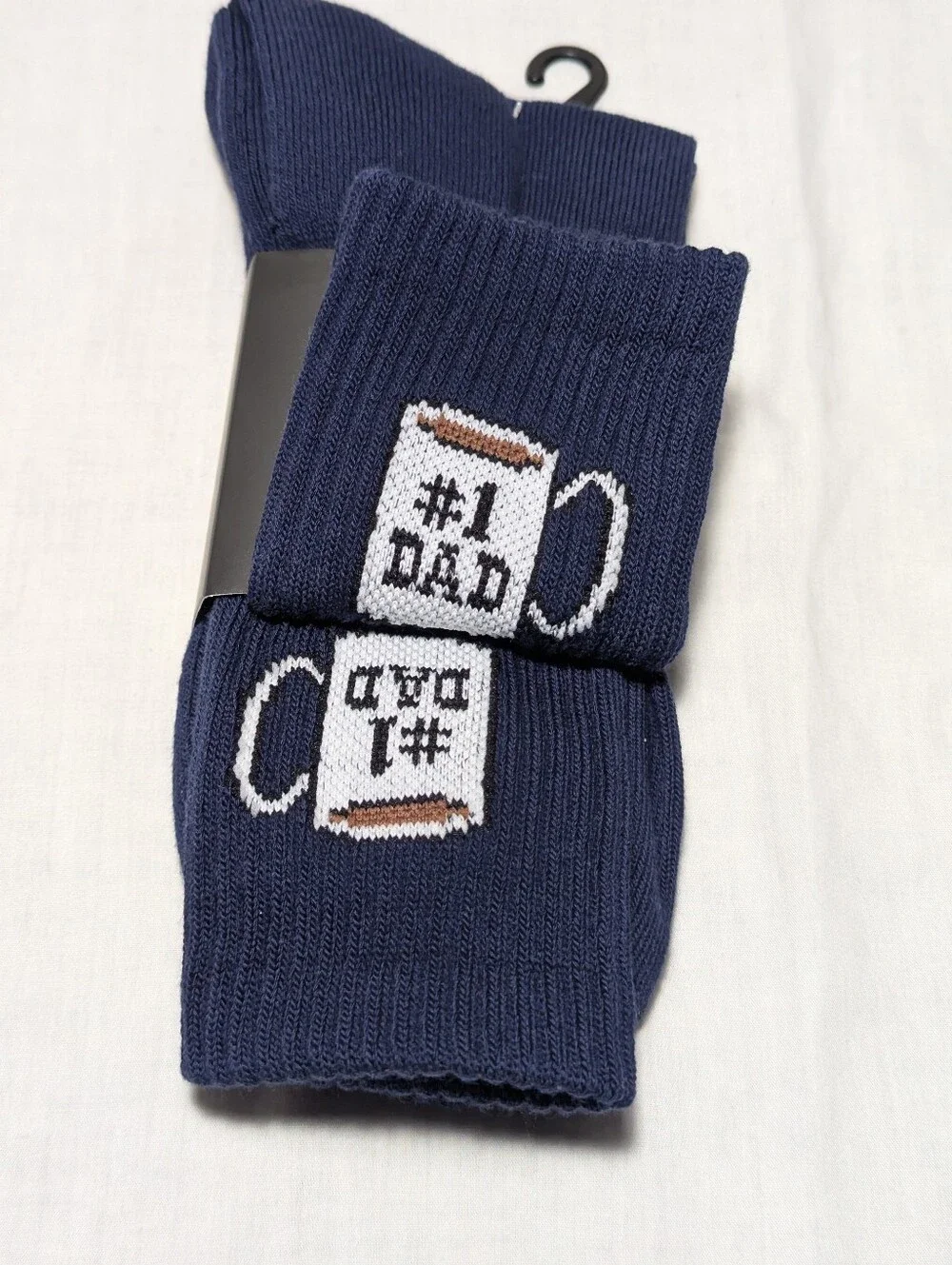 NWT J. Crew Number One Dad Mug Navy Crew Socks with Coffee Mug Motif